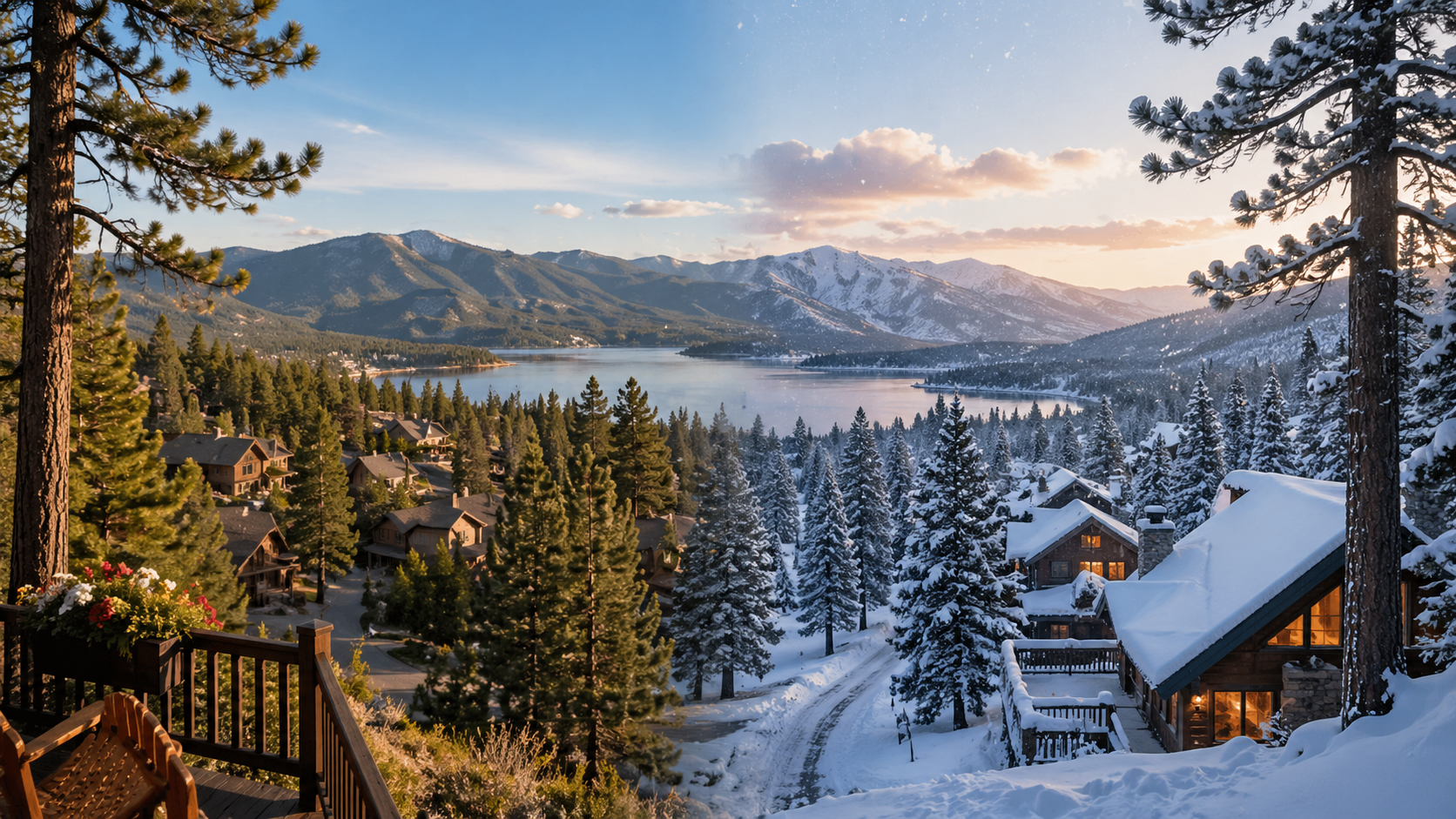 Wintertime And Summertime Blended Image For Big Bear Ca Lifestyle