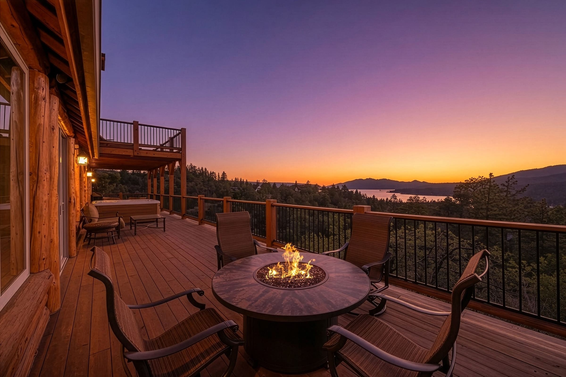 Fire-pit deck with panoramic lake sunset views