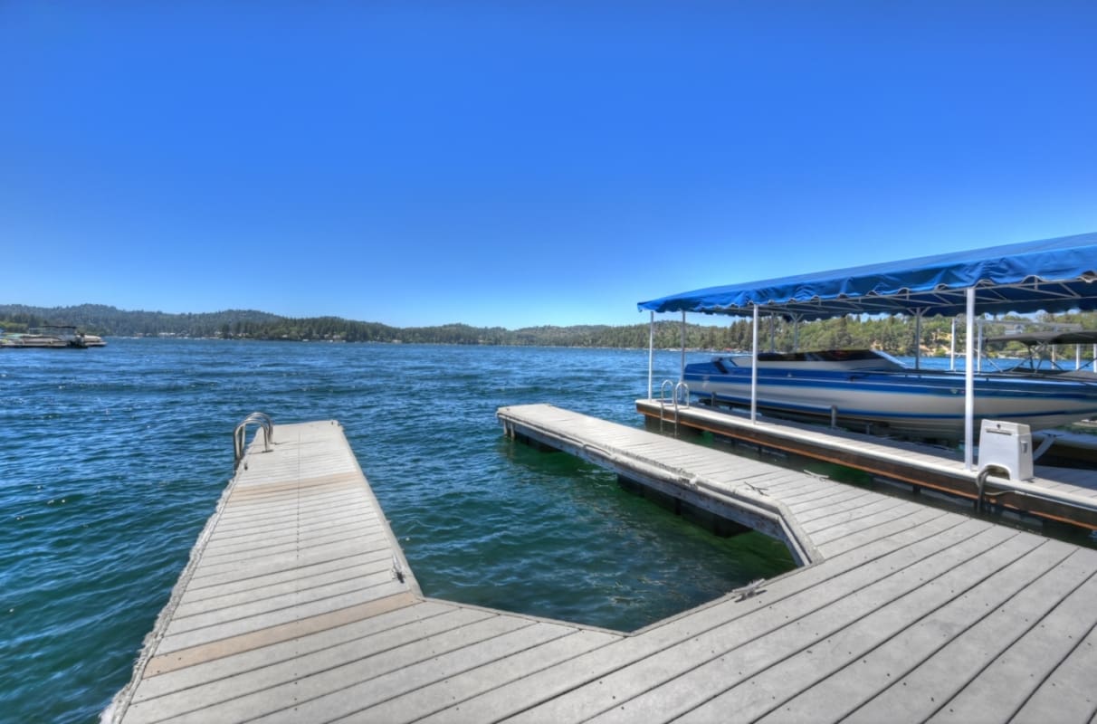 Private boat dock with panoramic lake views